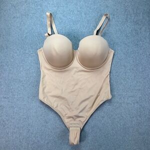 Shapellx Bodysuit Women XXL Beige Thong Back Padded Bra Shapewear